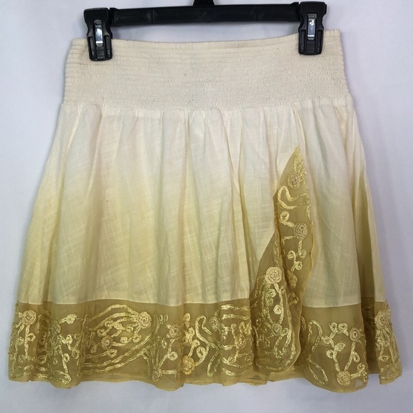 Free People Cream and Gold Mini Skater Skirt Size M - Picture 3 of 12